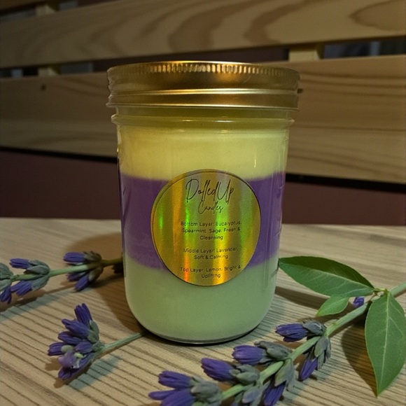 The Restore Candle | Layered Mason Jar Soy Candle | Eucalyptus Lavender Lemon - Picture 2 of 3